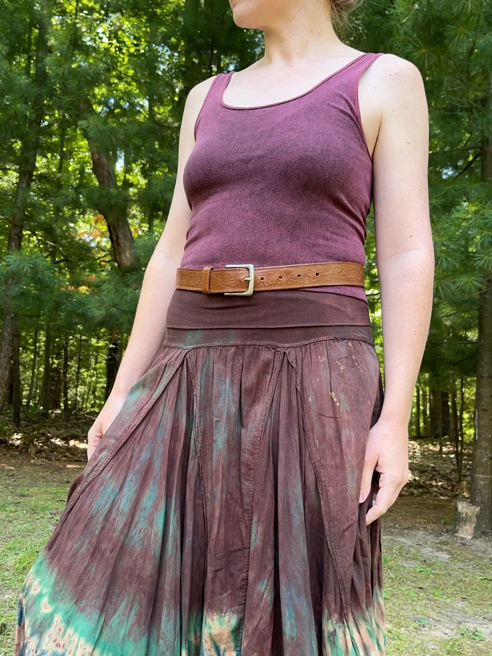 90s Banana Republic Floral Tooled Genuine Leather Silver-Toned Buckle Tan Boho
